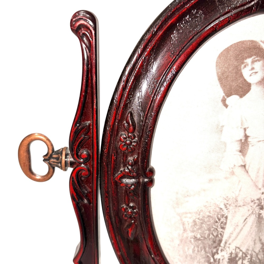 Vintage Ornate Oval Swivel Faux Wood Tilt Picture Frame 5" x 7" BRITISH~MCM - Picture 8 of 15